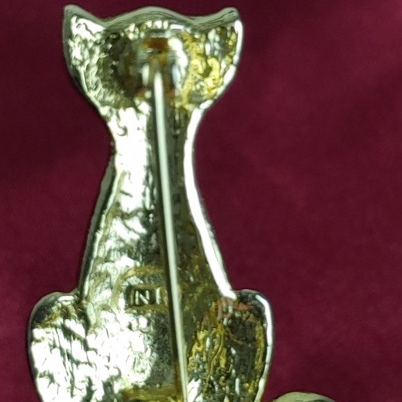 Vtg Nina Ricci Cat w Collar Brooch Gold Tone Rhinestones Stamped NR - Picture 5 of 7